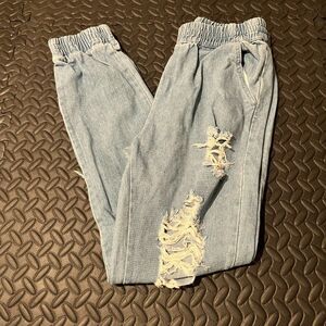 Fashion nova distressed denim joggers XS